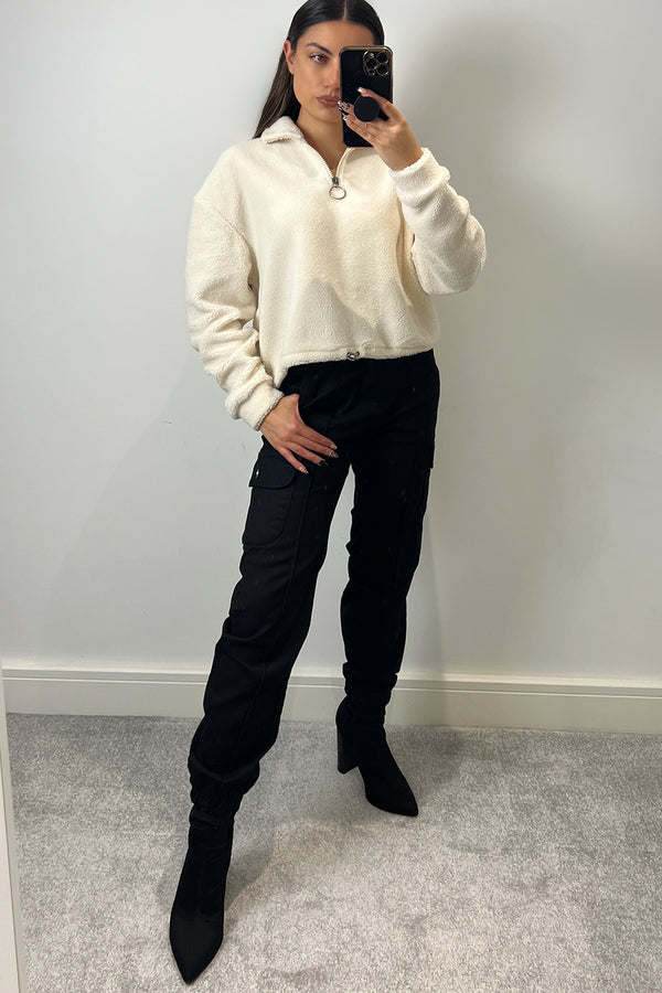 Enya Cream Half Zip High Neck Teddy Borg Sweatshirt